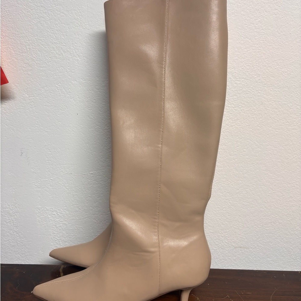 Billini Charlie Nude Knee High Pointed Toe Kitten Heel Boots Size 6